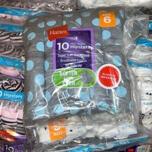 Hanes Girls’ Tagless Hipsters – LOT 75 - 240 pcs – 24 packs (10 ea) – Sz 6 - NEW